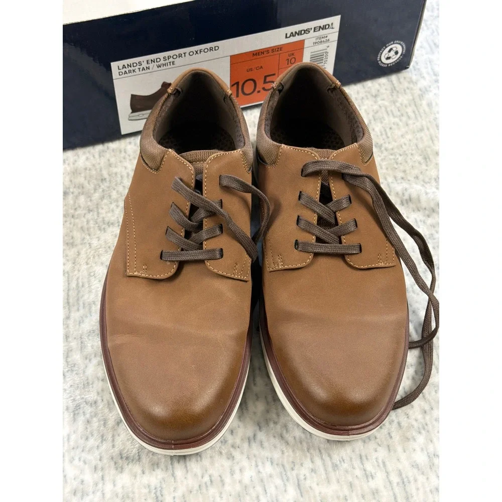 Lands End Mens Sport Oxford Shoes Dark Tan White 1908426 Size‎ 10.5